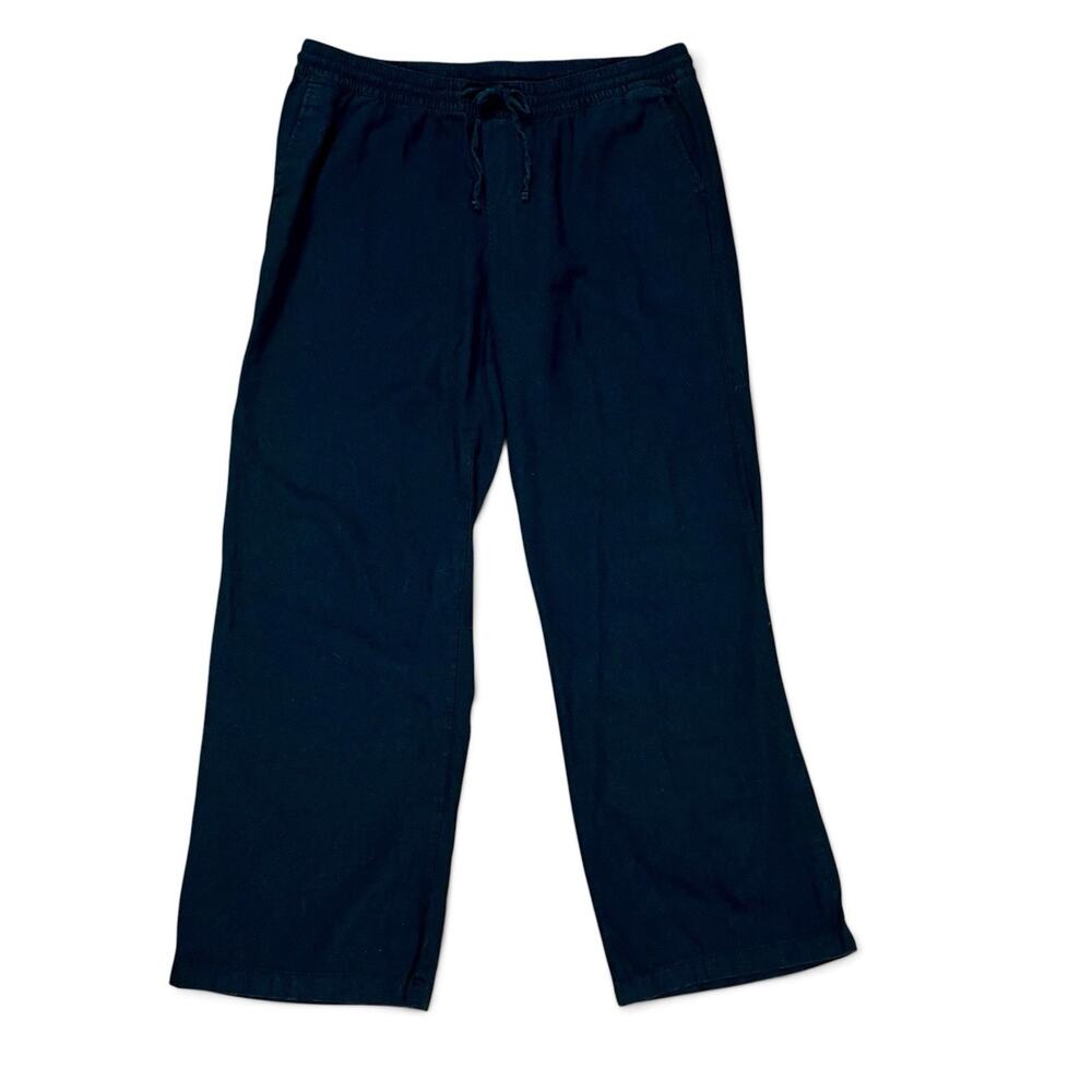 Old Navy Black Linen Blend Size L Wide Leg Drawstring Pants Elastic Pull On